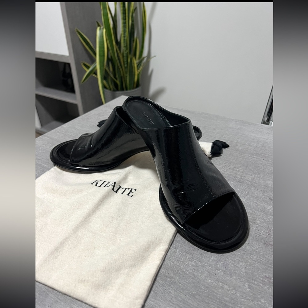 KHAITE Black Leather Mules Sleek Minimalist Design